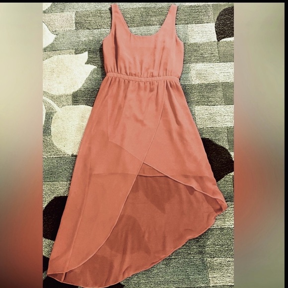 Bardot Sleeveless Asymmetric High Low Midi Dress in Tangerine Back Cut Out - Picture 6 of 8